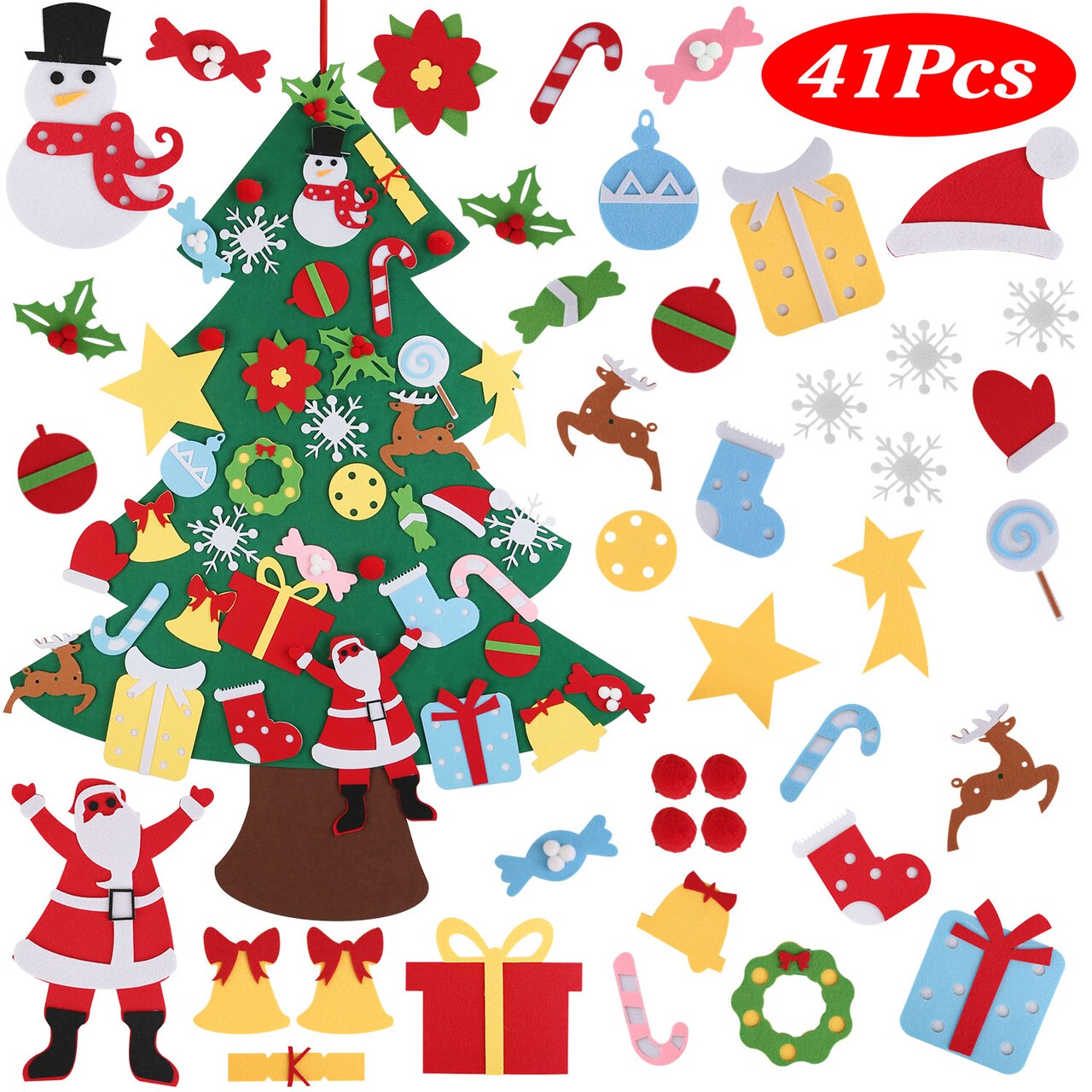 Diy Felt Christmas Tree 41Pcs Detachable Ornaments For Kids Toddler Wall Hanging Christmas Decoration Xmas Gift